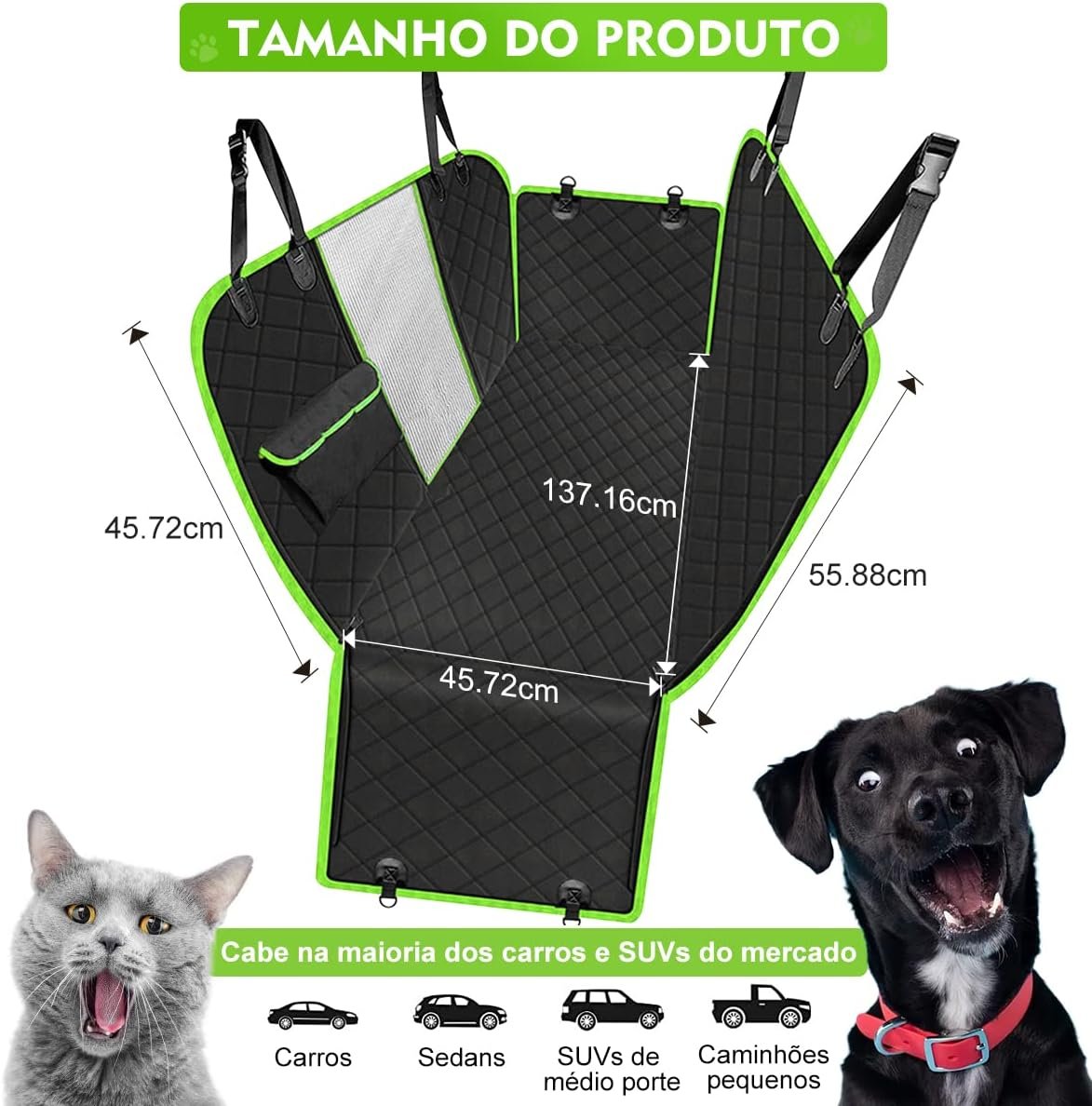 Capa Protetora Banco Traseiro Pet Cães Gatos Passagem Cinto - 2
