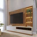 Ver imagem 2 de Conjunto Sala de Estar 3 Pelas com Estante para TV Ripado Cancun, Mesa de Centro e Aparador Marrom