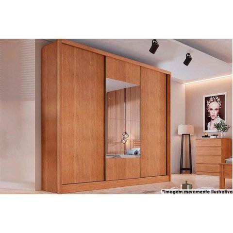 Guarda Roupas 3 Portas de Correr de (1 C- Espelho) e 6 Gavetas Arezzo-medelim Cumaru - Novo
