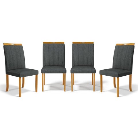 Kit com 4 Cadeiras Aurora Madeira Maciça Estofadas para Mesa de Jantar Linho Chumbo 406
