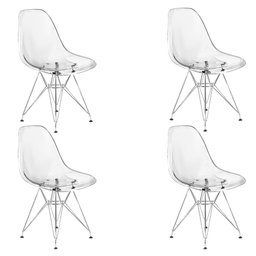 Kit 4 Cadeiras Eames Cristal Transparente Eiffel Base Metal Cromado - 1