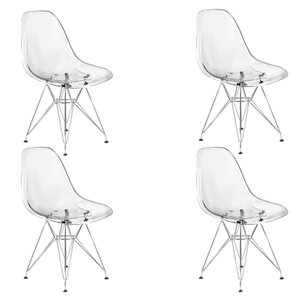 Kit 4 Cadeiras Eames Cristal Transparente Eiffel Base Metal Cromado
