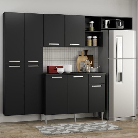 Cozinha Completa Compacta Balcão Preto