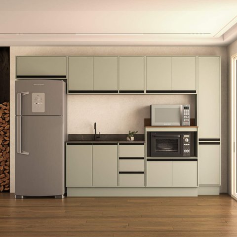 Cozinha Completa Koya 12 Portas 3 Gavetas Branco/verde Oliva - Politorno