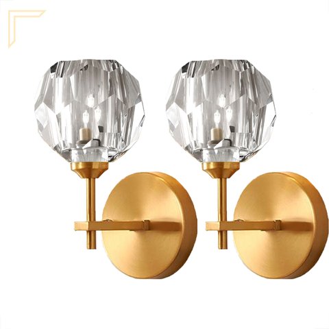 2 Arandela Dourada Cristal Transparente Banheiro Lup60