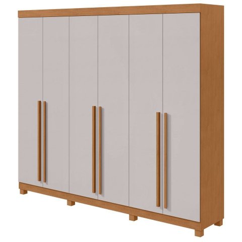 Guarda-Roupas Casal Bertha 6 Portas 6 Gavetas sem Espelho com Pés - Lp - Rei de Casa Amendoa Clean/o