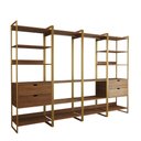 Ver imagem 2 de Guarda Roupa Aberto Industrial Casal Modulado Completo Amêndoa Cabideiro com Gavetas Base Dourada