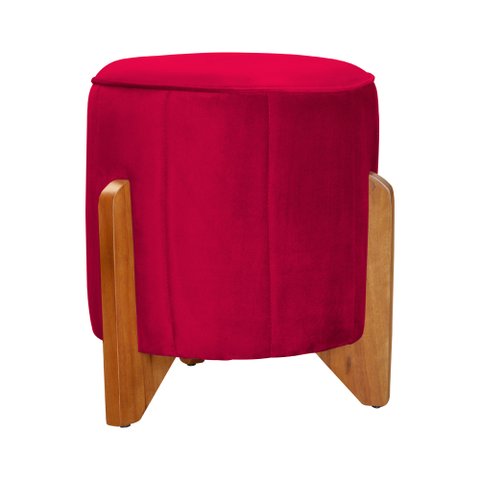 Puff Jade Pés em Madeira Veludo Cores - DS Estofados - Vermelho