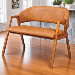Cadeira Namoradeira de Madeira Maciça Dora Encosto e Assento Estofados Couríssimo Ocre- Mabe Magazin