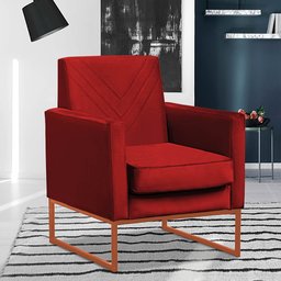 Poltrona Bia Base Bronze Aço Suede Vermelho Sala, Recepção - 1