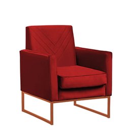 Poltrona Bia Base Bronze Aço Suede Vermelho Sala, Recepção - 2