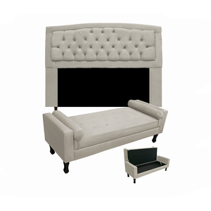 Jogo Cabeceira Geovana + Calçadeira Fênix Casal 140cm Suede Bege - DL Decor