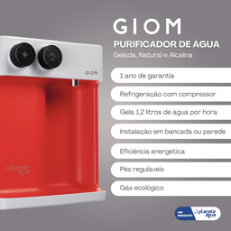 Purificador de Água Natural, Gelada e Alcalina Giom 220v - Vermelho - 6