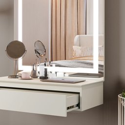 Camarim e Penteadeira Paris 1 Gaveta com Led Off White - 7