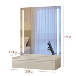 Camarim e Penteadeira Paris 1 Gaveta com Led Off White - 8
