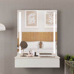 Camarim e Penteadeira Paris 1 Gaveta com Led Off White - 5
