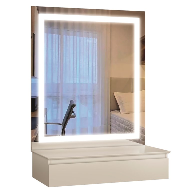 Camarim e Penteadeira Paris 1 Gaveta com Led Off White