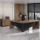 Ver imagem 1 de Mesa Diretor para Escritório em Tamburato Lado Direito com Balcão 2 Portas Marrom/Nogal/Preto Artany