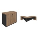 Ver imagem 2 de Mesa Diretor para Escritório em Tamburato Lado Direito com Balcão 2 Portas Marrom/Nogal/Preto Artany