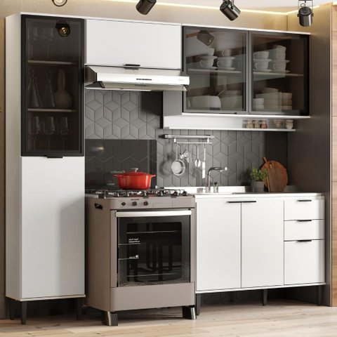 Armário de Cozinha Completa C Balcão Miami Boost Carraro Branco