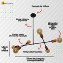Ver imagem 3 de Lustre Pendente com 6 Braços (hastes) - Ideal para Mesa de Jantar Retangular Cor Preto com Cobre