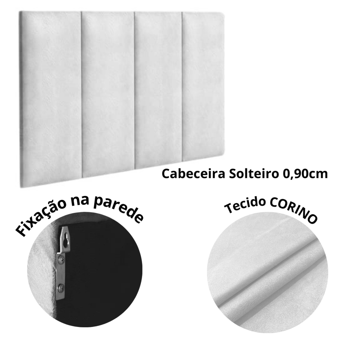 Cabeceira Branco Corino Estofada Solteiro 0,90cm Pérola Quarto Decoração Lisa - 3