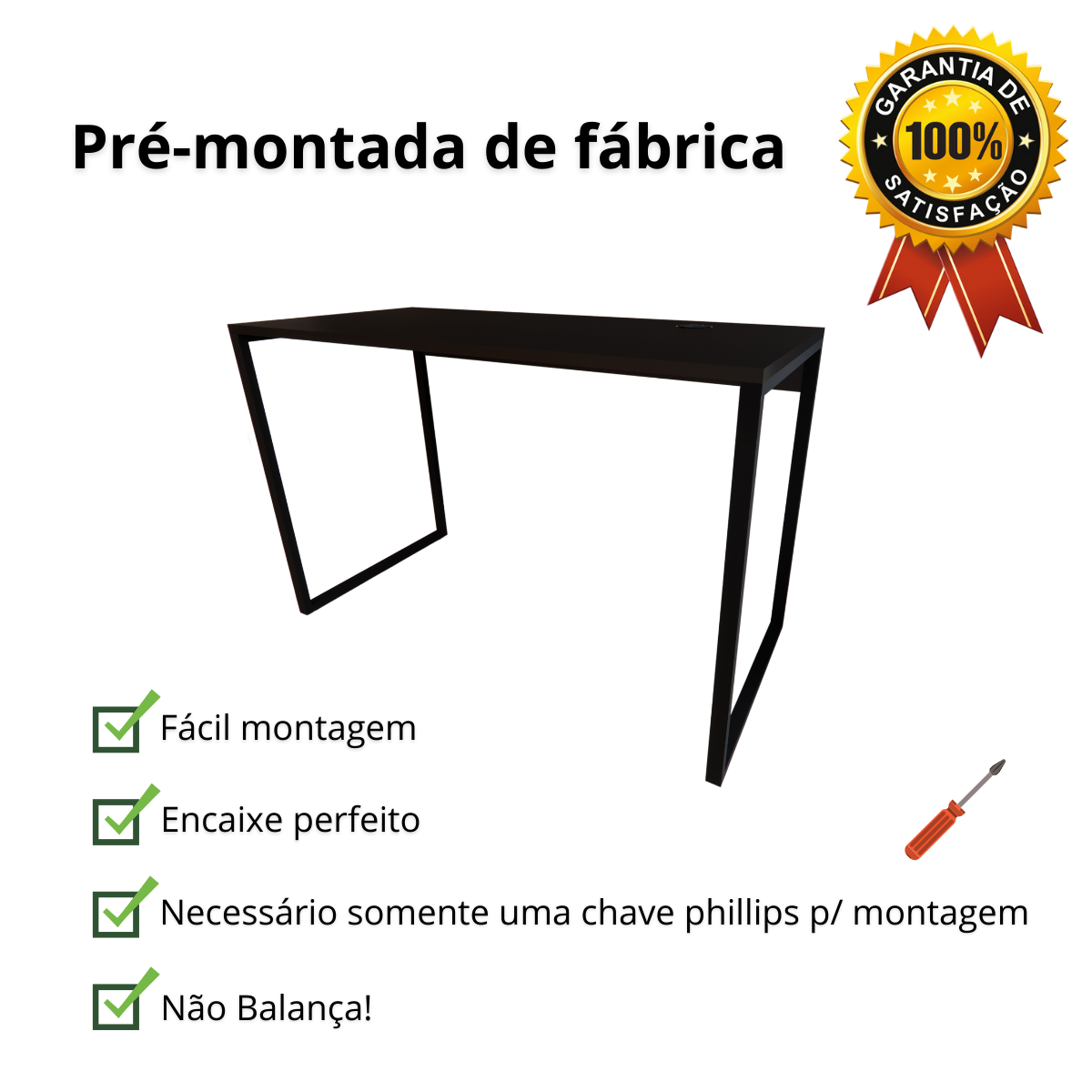 Mesa Escrivaninha Home Office Estilo Industrial 100% Mdf com Usb/tipo-c Embutido:preto Tx - 4