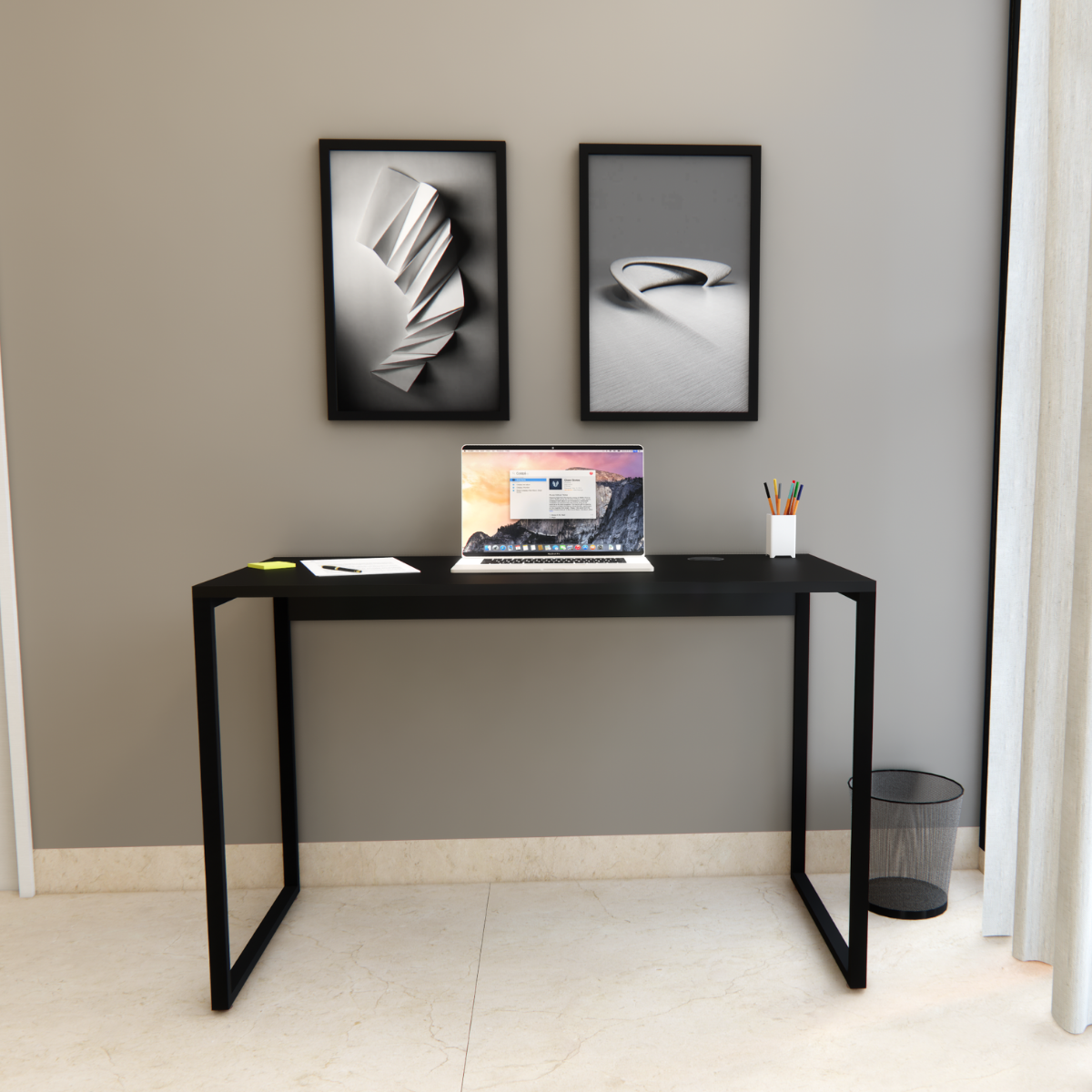 Mesa Escrivaninha Home Office Estilo Industrial 100% Mdf com Usb/tipo-c Embutido:preto Tx - 6