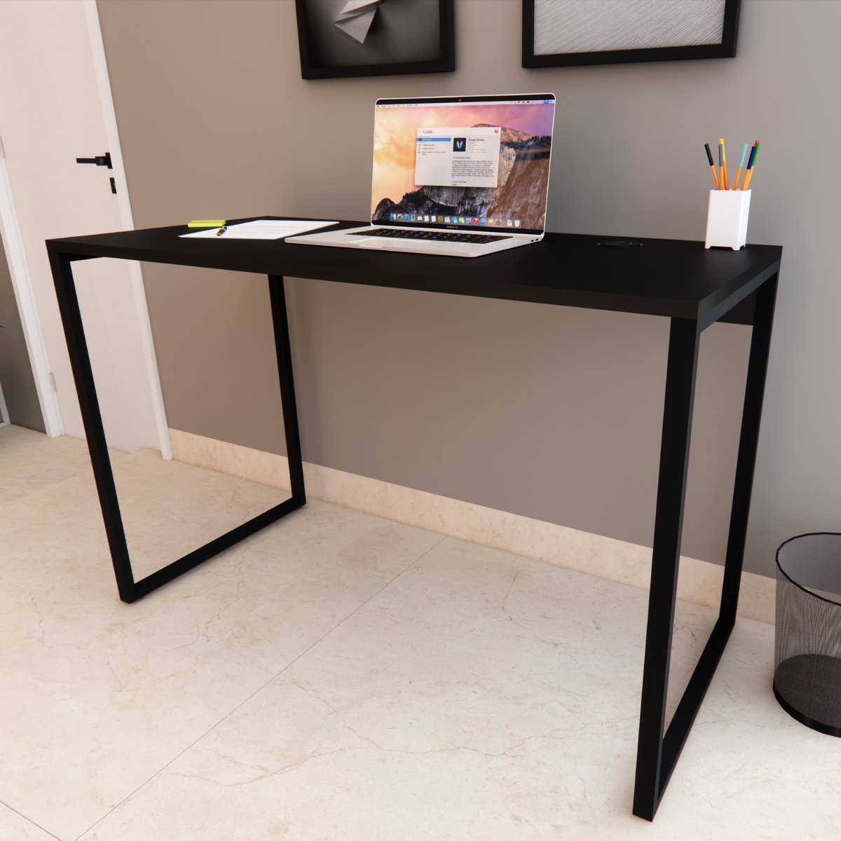 Mesa Escrivaninha Home Office Estilo Industrial 100% Mdf com Usb/tipo-c Embutido:preto Tx - 5