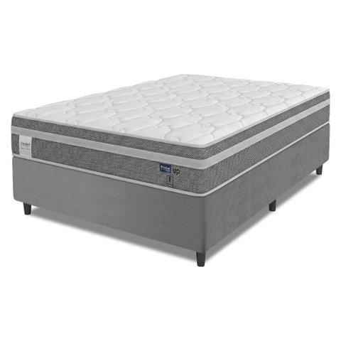 Cama Box Colchão Casal Molas Ensacadas Euro In Up 138x188x64cm Cinza / Branco Probel