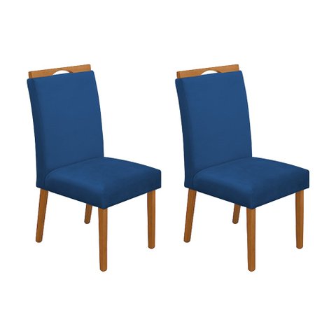 Kit 2 Cadeiras de Jantar Madeira Maciça Cerejeira Premium Heloísa Veludo Azul