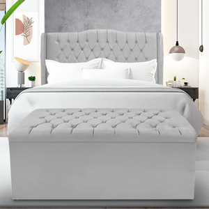 Kit Cabeceira e Calçadeira Baú Dubai Casal 140 Cm - Veludo Cinza