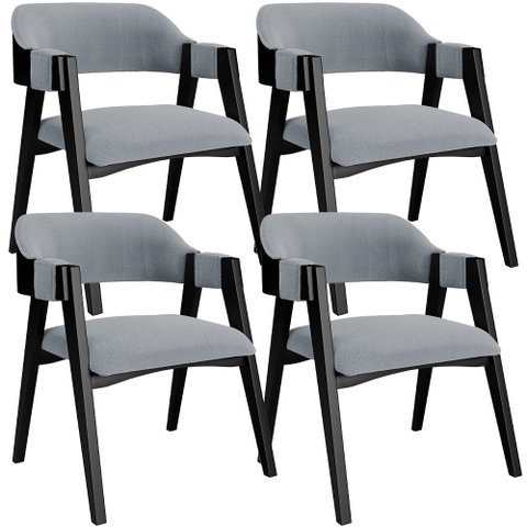 Kit 4 Cadeiras Sala de Jantar Estar Living Estofada Suran L02 Preto Bouclê Cinza - Lyam Decor
