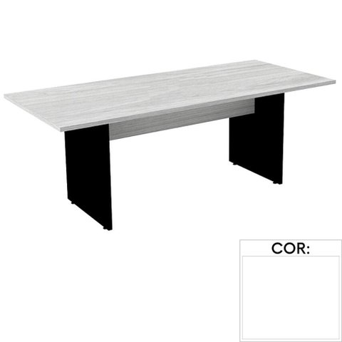 Mesa de Reunião Retangular 200x90cm Pé Painel Pe25 em MDP Branca com Base Branca