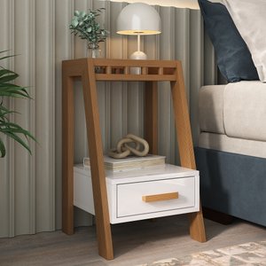 Mesa de Cabeceira Europa Pés de Madeira:branco