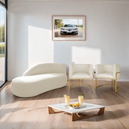 Kit Divã Luna 140cm Lado Esquerdo e 02 Poltronas Base de Ferro Dourado Linho Doce Sonho Móveis Bege - 2