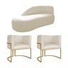 Kit Divã Luna 140cm Lado Esquerdo e 02 Poltronas Base de Ferro Dourado Linho Doce Sonho Móveis Bege - 1