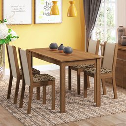 Conjunto Sala de Jantar Madesa Bea Mesa Tampo de Madeira com 4 Cadeiras - Rustic/crema/bege Marrom - 1