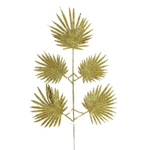 Galho Leque Dourado 57x23cm Folhagem De Natal