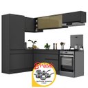 Ver imagem 3 de Armário Cozinha Completa Canto Veneza Mp2086 Multimóveis Preto+ Brinde Jogo de Panelas Tramontina