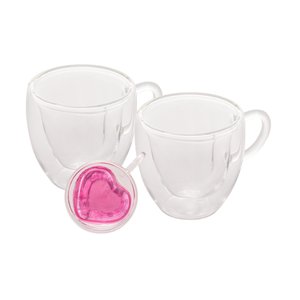Cj 2 Xícaras P/Café de Vidro C/Parede Dupla Heart 80ml Lyor