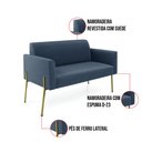 Ver imagem 3 de Sofá Namoradeira e 2 Poltronas Pé de Ferro Dourado Marisa Suede D03 - D'Rossi Azul Marinho