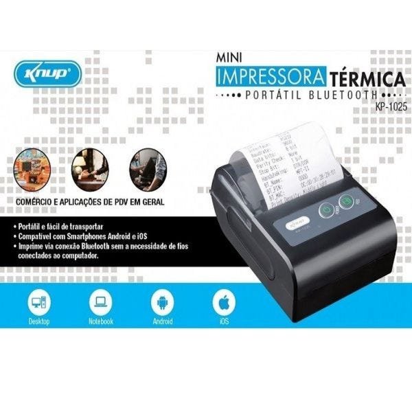 Mini Impressora Térmica Portátil Bluetooth Knup Kp-1025 - 3