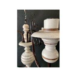 Lustre Luminária Madeira Torneada Branca e Ferro de Teto Rústico Decoração 3 Lâmpadas - 3