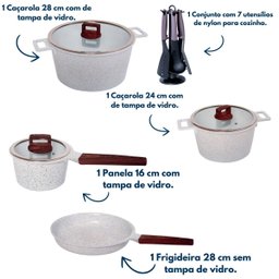 Jogo Panelas Indução Antiaderente Revestimento Mármore 4 Peças Branco - 2