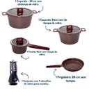 Ver imagem 2 de Jogo Panelas Indução Antiaderente Revestimento Mármore 16 Peças Marrom