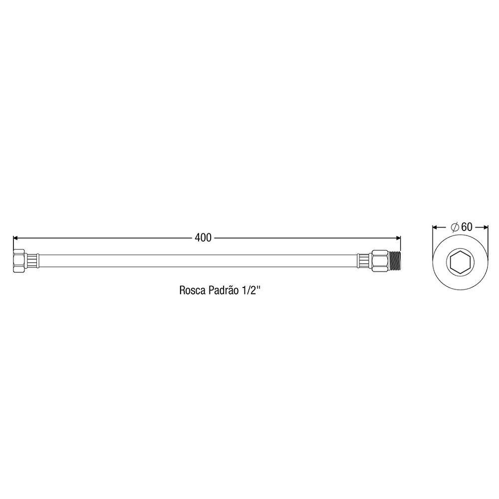 Tubo Ligação Branco + Engate Aço Inox + Anél Vedação Kit - 3