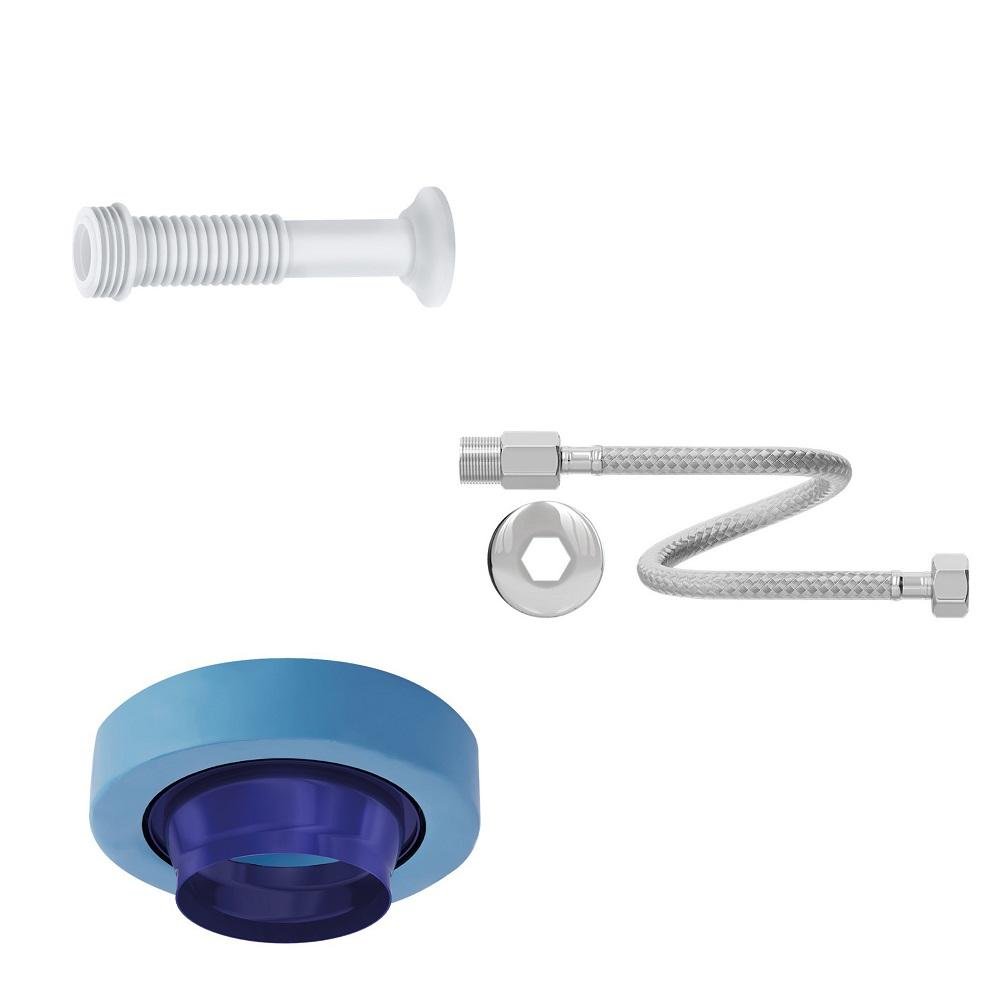 Tubo Ligação Branco + Engate Aço Inox + Anél Vedação Kit - 1