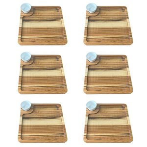 Kit 6 Tábuas para Servir Hambúrguer Ramekin 30ml Teca 22,5cm Petisqueira Zanline