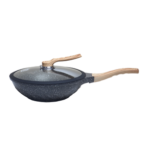 Panela Wok Indução Antiaderente Revestimento Mármore 30cm Preta